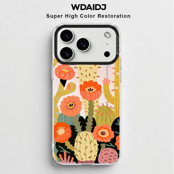 WDAIDJ Cactus Botanical Phone Case with Laser Printed Boho Art Design, Compatible with iPhone 12/13/14/15/16/17 Pro Max - Stylish Shockproof Protective Cover