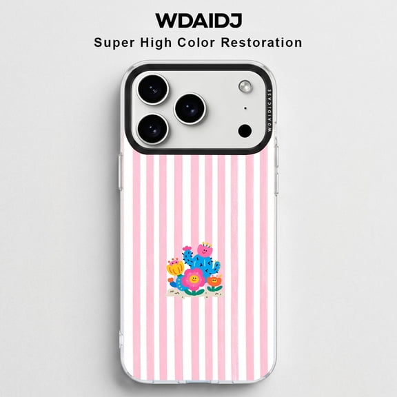 WDAIDJ Compatible with iPhone 12/13/14/15/16/17 & All Pro/Pro Max Models, Pink Stripes Cute Cactus Flower Clear Phone Case, Shockproof Protective Cover , Colorful Succulent Art Slim TPU Bumper Case