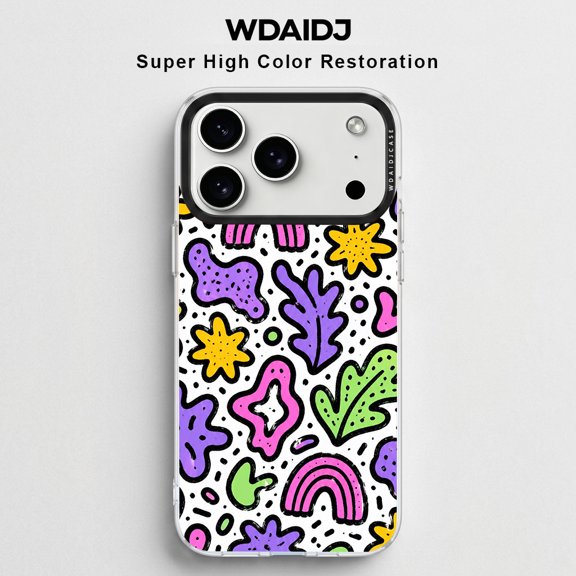 WDAIDJ Cute Doodle Phone Case Compatible with iPhone 12/13/14/15/16/17 & Pro/Pro Max, Colorful Rainbow Star Abstract Print, Shockproof Soft TPU Protective Cover