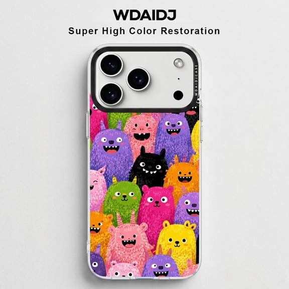 WDAIDJ Cute Monster Phone Case Compatible with iPhone 12/13/14/15/16/17 & Pro/Pro Max, Colorful Cartoon Creature Print, Shockproof Soft TPU Protective Cover