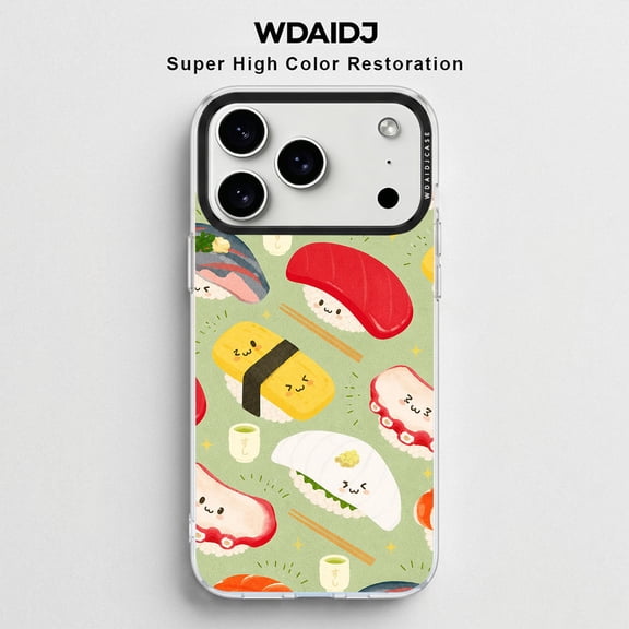 WDAIDJ Cute Sushi Pattern Phone Case for iPhone 12/13/14/15/16/17 Pro Max - Kawaii Japanese Food Design, Shockproof Protective Cover for iPhone 12-17 Pro Max All Models