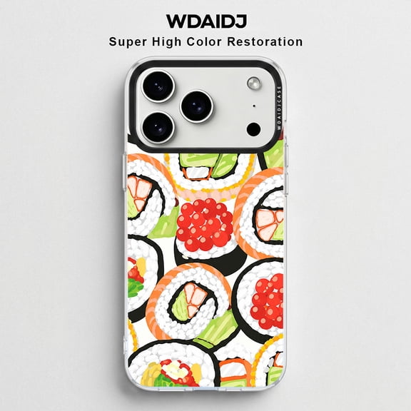 WDAIDJ Cute Sushi Pattern Phone Case for iPhone 17 16 15 14 13 12 Pro Max - Clear Shockproof Cover with Japanese Food Art, High Color Restoration Protective Case for Food Lovers