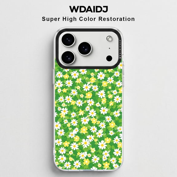 WDAIDJ Green Daisy Flower Phone Case for iPhone 12/13/14/15/16/17 Pro Max - Cute Aesthetic Floral Print Protective Cover, Slim Shockproof Clear TPU Case