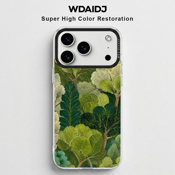 WDAIDJ Green Forest Art Phone Case for iPhone 12/13/14/15/16/17 Pro Max, Clear Shockproof Protective Cover with Nature Tree Print, Ultra High Color Restoration Slim Case