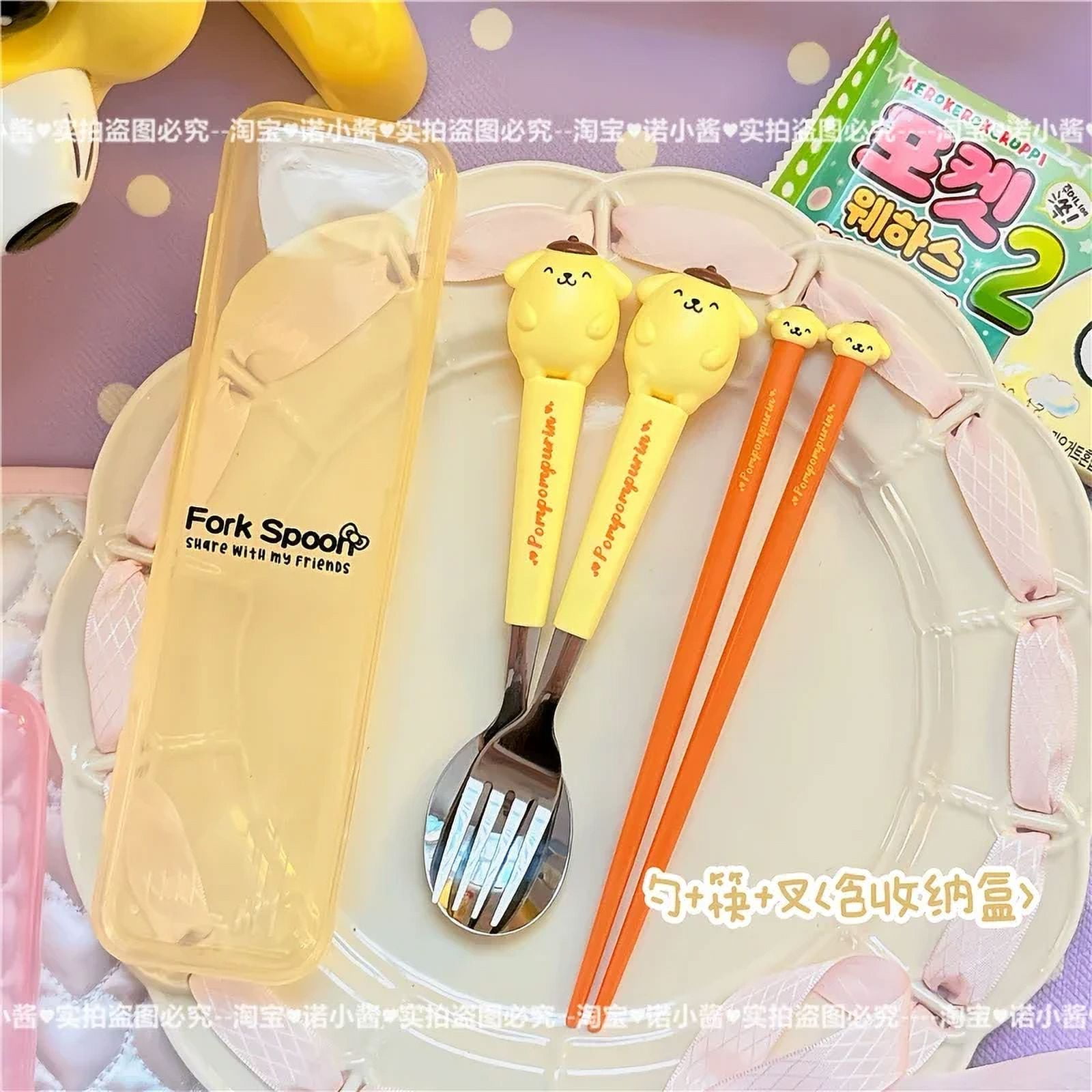 WDAIDJ Kawaii Sanrio Kids Chopsticks Spoon Fork Anime Cute Student ...
