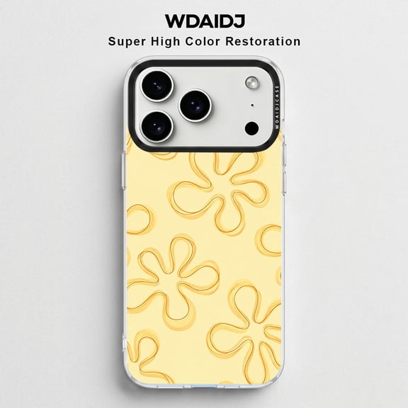 WDAIDJ Pale Yellow Outline Abstract Flower Phone Case for iPhone 12 13 14 15 16 17 Pro Max, Super High Color Restoration Slim Shockproof Protective Case