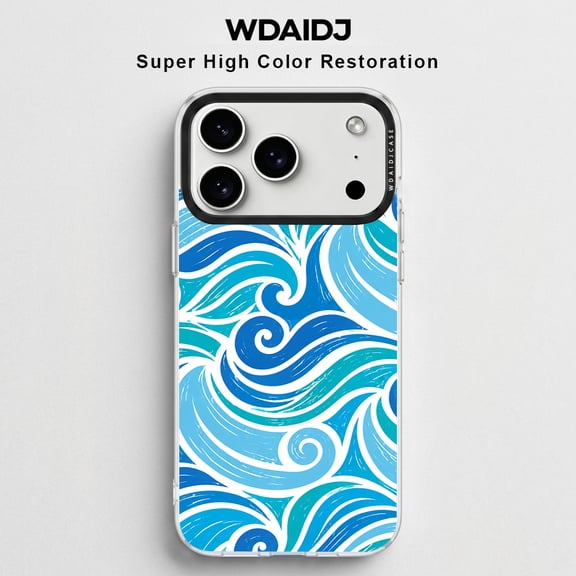 WDAIDJ Trendy Japanese Wave Print Phone Case Compatible with iPhone 12/13/14/15/16/17 Pro Max