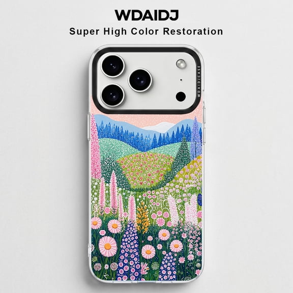 WDAIDJ Whimsical Wildflower Meadow Phone Case Compatible with iPhone 12/13/14/15/16/17/Pro/Max, Colorful Mountain Landscape Floral Art Print Soft TPU Shockproof Protective Cover