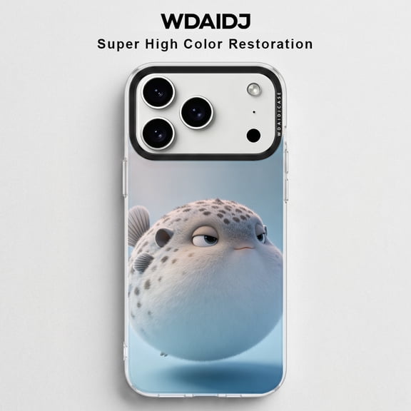 WDAIDJ for iPhone 17 16 15 14 13 12 Pro Max Case, Cute Puffer Fish Pattern Clear Phone Case for Women Men, Slim Shockproof Protective Cover, Super High Color Restoration