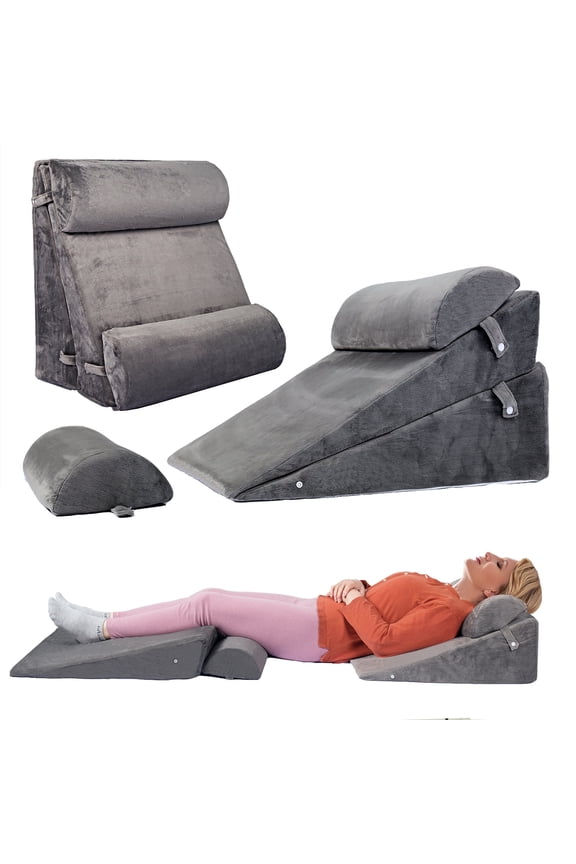 4PCS Adjustable Bed Wedge Pillow Sleeping Support Set 100% Memory Foam for Post Suregery Recovery, Back Neck Leg Pain Relief,Acid Reflux and GERD,Sitting Reading Dark Gray