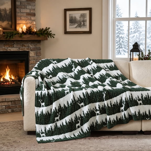 WDCOZY Christmas Throw Blanket Christmas Tree Reversible Super Soft Knitted Couch Bed Sofa Microfiber Chenille Luxurious Home Decor Warm Cozy Comfy Lightweight Holiday Blanket Winter 50x60 Green