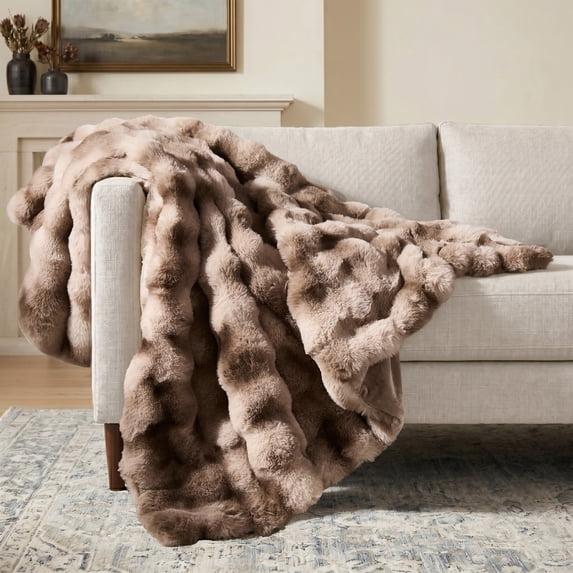 WDCOZY Luxury Faux Rabbit Fur Bubble Throw Blanket, Tie-Dye Plush Blanket for Couch Sofa Bed, Thick Warm Decorative Throw, 950 GSM,50" x 60"