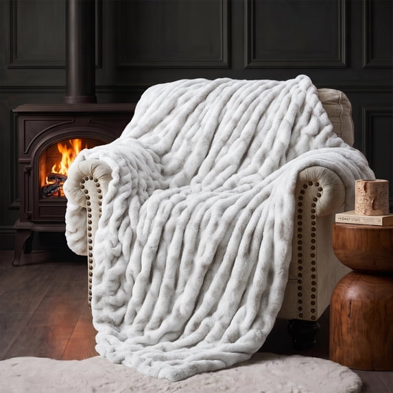 WDCOZY Ruched Faux Fur Throw Blanket,Bubble Plush Blanket with Soft Fleece Backing, Cozy Decorative Blanket for Couch, Sofa and Bed,Gray, 60" x 80"