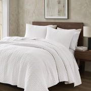 WDCOZY White 100% Cotton Quilt Set Queen Size, Textured Lightweight Soft Bedspread with 2 Pillow Shams, Breathable All Season Comforter Bedding