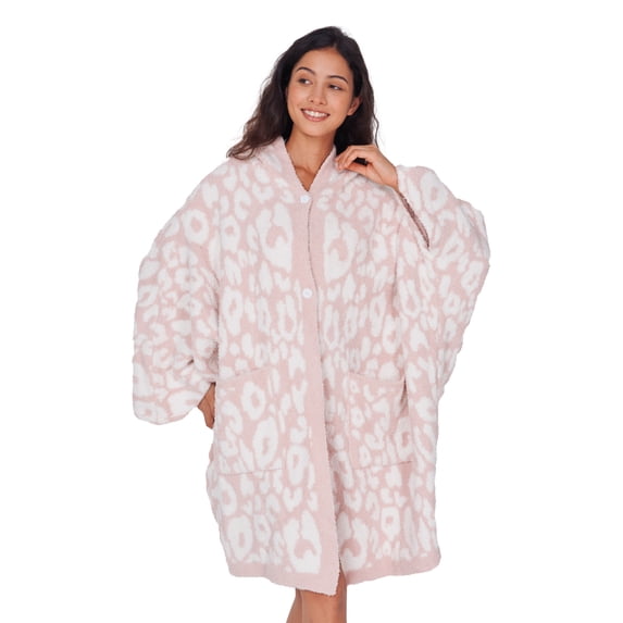 WDCOZY Wearable Blanket Hoodie Poncho Throw Comfy Soft Warm Cape Shawl Cozy Cloak Wrap Hooded with Sleeves For Women Adults,Pink Leopard Print