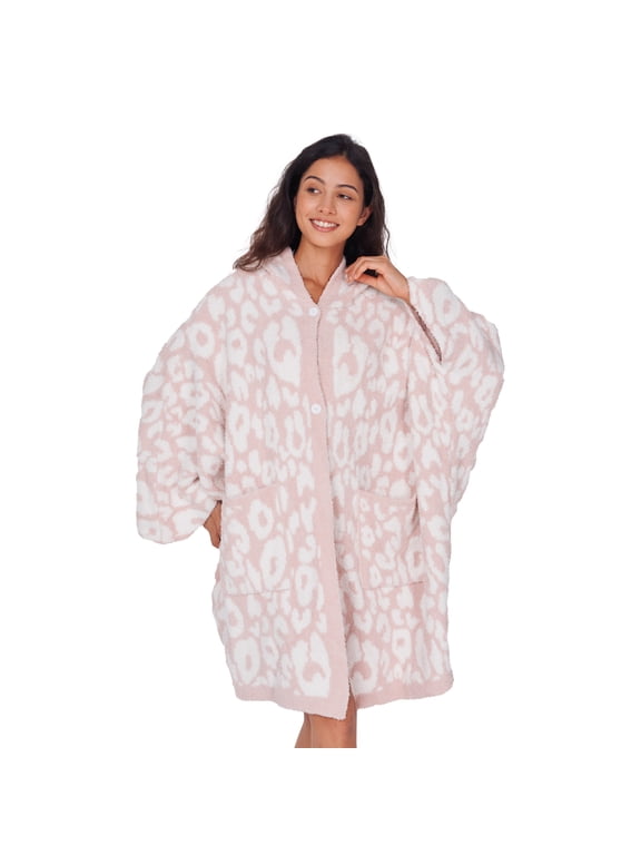 Wearable Blanket Hoodie Poncho Throw Comfy Soft Warm Cape Shawl Cozy Cloak Wrap Hooded with Sleeves For Women Adults,Pink Leopard Print