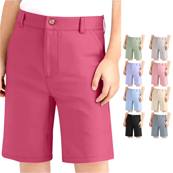 WDDDD Boys Girls Adjustable Waist Stretch Flat Front School Shorts Hot Pink 15-16 Years