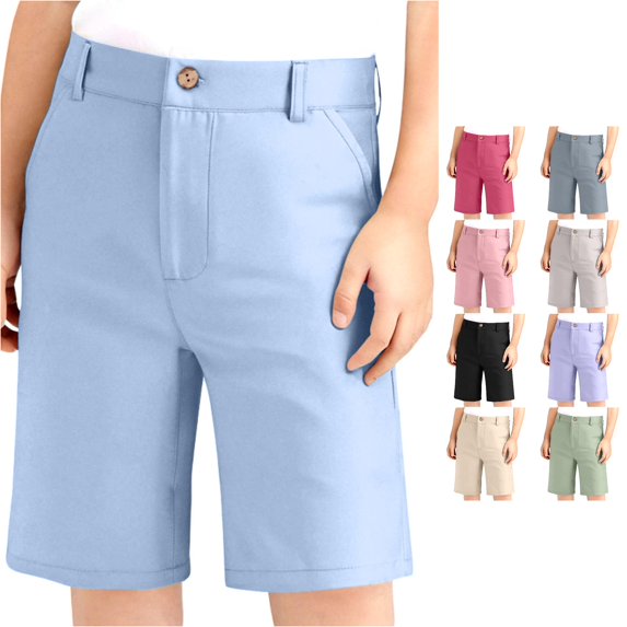 WDDDD Boys Girls Adjustable Waist Stretch Flat Front School Shorts Light Blue 9-10 Years