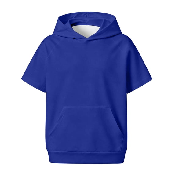 WDDDD Boys Girls Short Sleeve Hoodies Kids Loose Lightweight Sweatshirts Casual Athletic Pullovers With Pocket Blue 13-14 Years