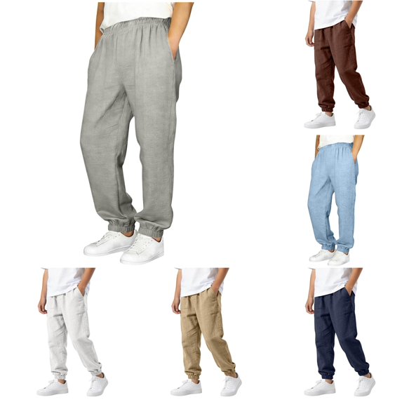 WDDDD Boys Linen Blend Long Pants Elastic Comfortable Autumn Trousers Grey 7-8 Years