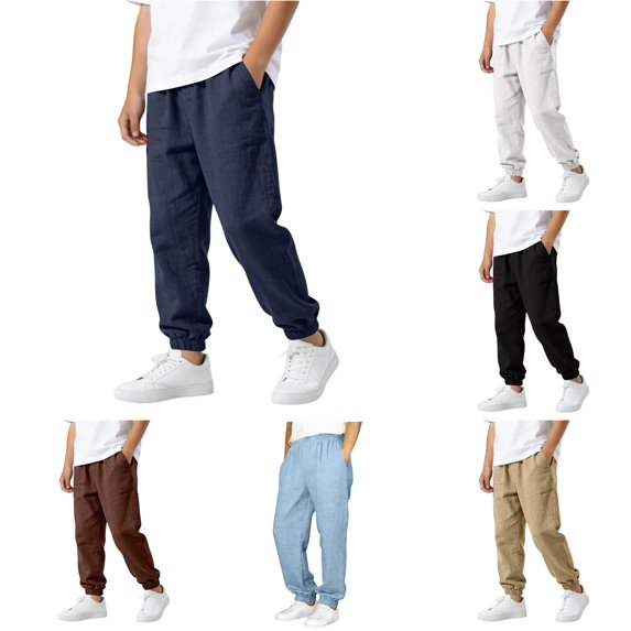 WDDDD Boys Linen Blend Long Pants Elastic Comfortable Autumn Trousers Navy 11-12 Years