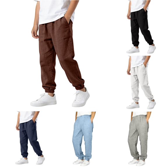 WDDDD Boys Linen Blend Long Pants Elastic Comfortable Autumn Trousers 5-6 Years