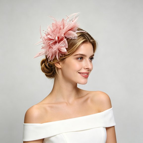 WDDDD Fascinator Hat for Women Feather Pearl Veil Tea Party Wedding Headpiece