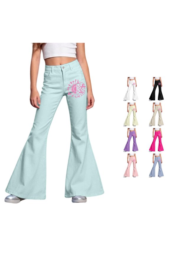 Girls Moon Print Flared Confidence Comfort Playful Pants Light Blue 5-6 Years