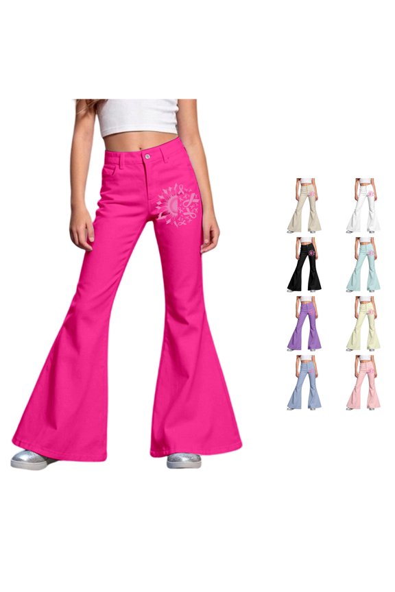 Girls Moon Print Flared Confidence Comfort Playful Pants Watermelon Red 13-14 Years
