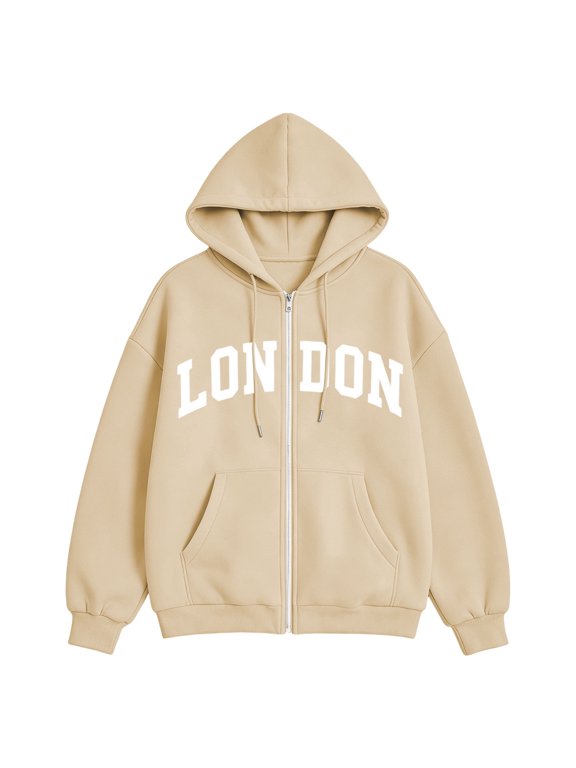 Hoodies For UK 2026 Winter Jackets Oversized Hoodie Zip Up Longline Sweatshirts Casual Loose Long Sleeve Crewneck Pullover Fall Cloth Fashion Plus Size Beige XXL
