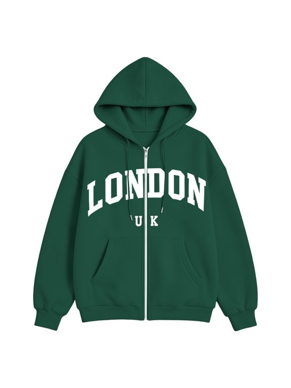 Hoodies For UK 2026 Winter Jackets Oversized Hoodie Zip Up Longline Sweatshirts Casual Loose Long Sleeve Crewneck Pullover Fall Cloth Fashion Plus Size Dark Green M