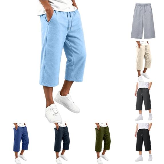 WDDDD Men‘s Baggy Sweat Shorts 3/4 Length Below Knee Drawstring Casual Y2K Athletic Pants Sky Blue XL
