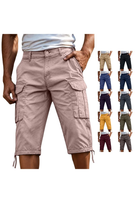 Men's Elastic Patch Pocket Chino Trousers Lightweight Outdoor Casual Pink XXL
