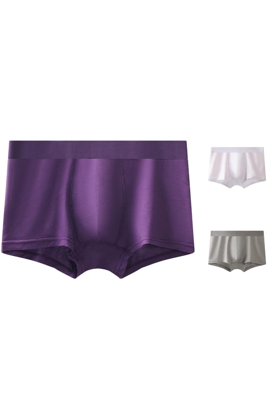Men's Elastic Waist Solid Large Size Boxer Underwear Purple XXL