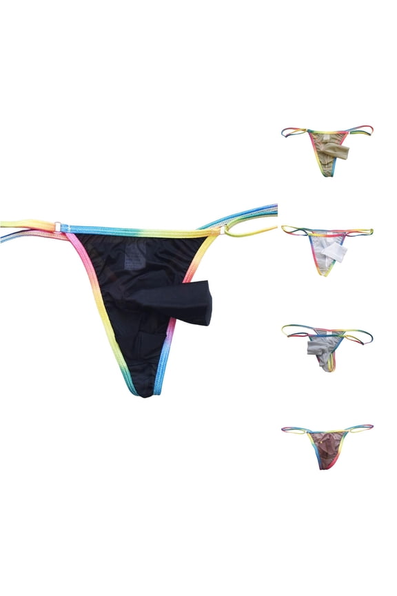 Men's Ice Silk High Elastic Thong Candy Color Breathable Underwear Black One Size