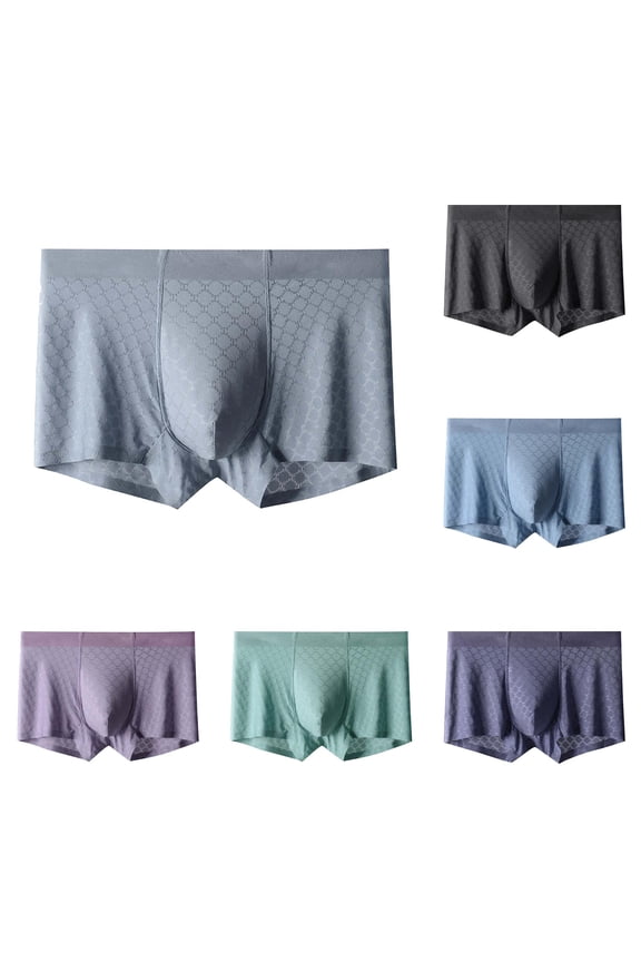 Men's Ice Silk Seamless Breathable Mesh Mid Rise Boxers Grey L