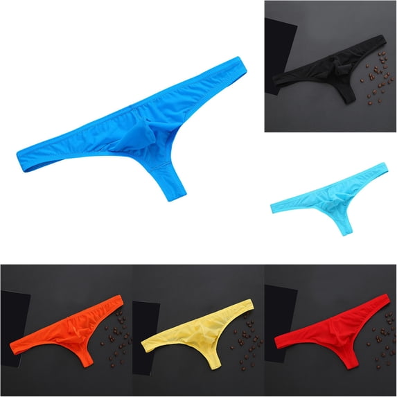 WDDDD Men's Ice Silk T Panties Sexy Raised Thong Underwear Sky Blue L