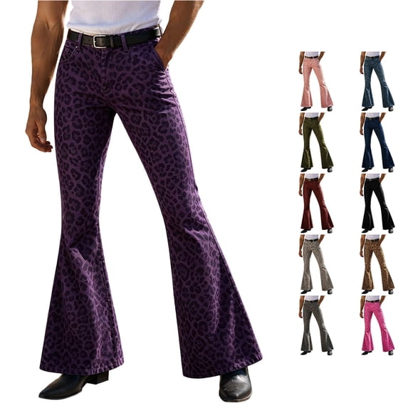 WDDDD Men's Leopard Relaxed Flared Pants Modern Street Everyday Casual Purple XL