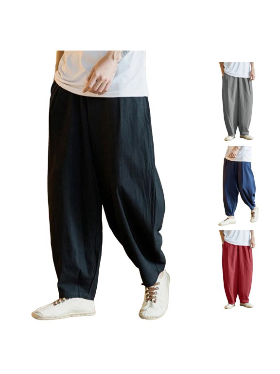 Men's Patchwork Pocket Full Length Sports Casual Pants Black XXXL