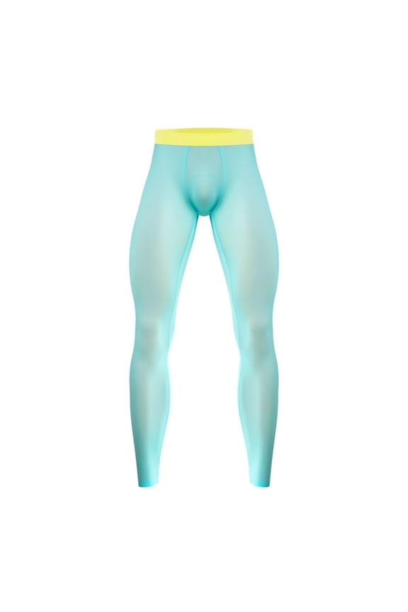 Men's Seamless Ice Silk Yoga Tights Breathable Workout Base Layer Mint Green L