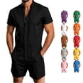 thumbnail image 1 of WDDDD Men's Short Sleeve Stand Collar Romper Jumpsuit Summer Shorts Outfit Black XXL, 1 of 4