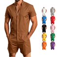 thumbnail image 1 of WDDDD Men's Short Sleeve Stand Collar Romper Jumpsuit Summer Shorts Outfit Brown XL, 1 of 4