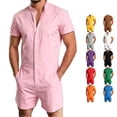 thumbnail image 1 of WDDDD Men's Short Sleeve Stand Collar Romper Jumpsuit Summer Shorts Outfit Pink XL, 1 of 4