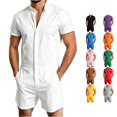 thumbnail image 1 of WDDDD Men's Short Sleeve Stand Collar Romper Jumpsuit Summer Shorts Outfit White XL, 1 of 4