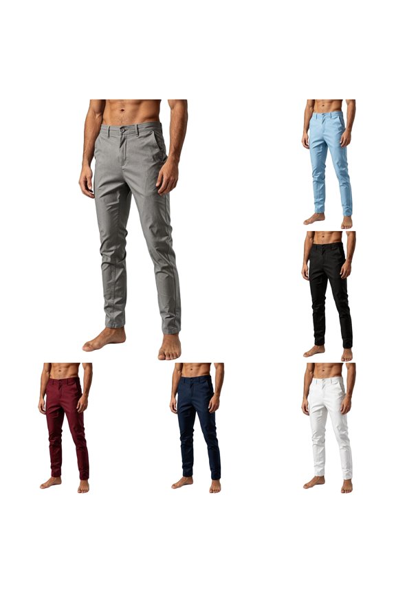 Men's Slim Dress Chinos Solid Trousers Everyday Smart Casual Wear Grey XXXL