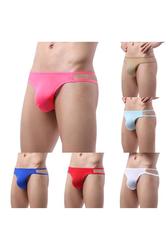 Men's Solid Hollow Out Knickers T Back Thongs Breathable Red XL