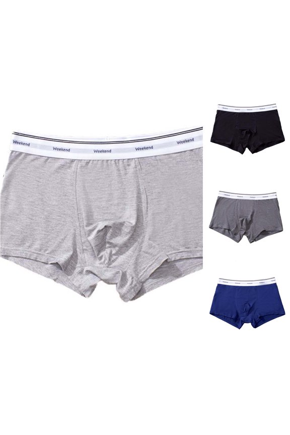 Men's Solid Mid Waist Flat Angle European Four Corner Boxers Light Gray S