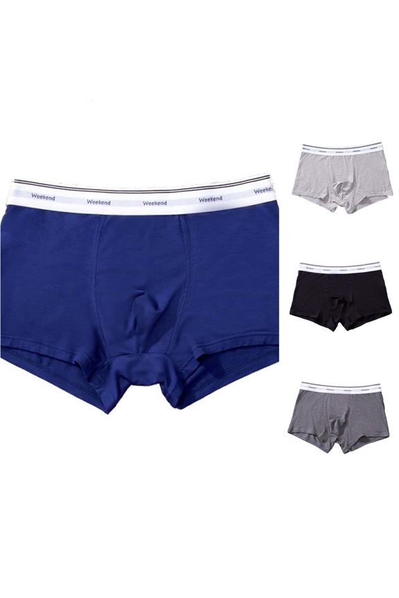 Men's Solid Mid Waist Flat Angle European Four Corner Boxers Navy S