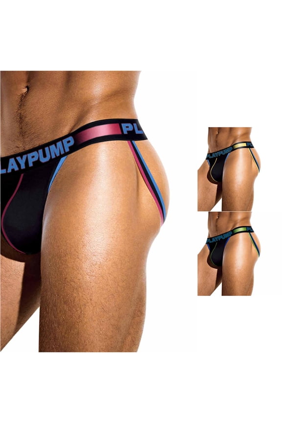 Men's Splice Cross Band Low Waist T Back Thongs G String Yellow M