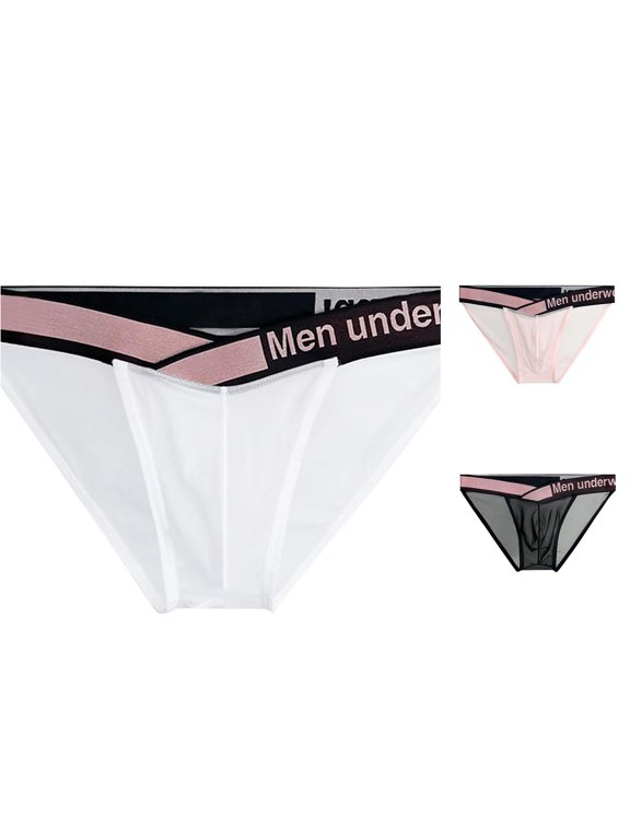 Men's Transparent Low Waisted Triangle Panty Briefs White M